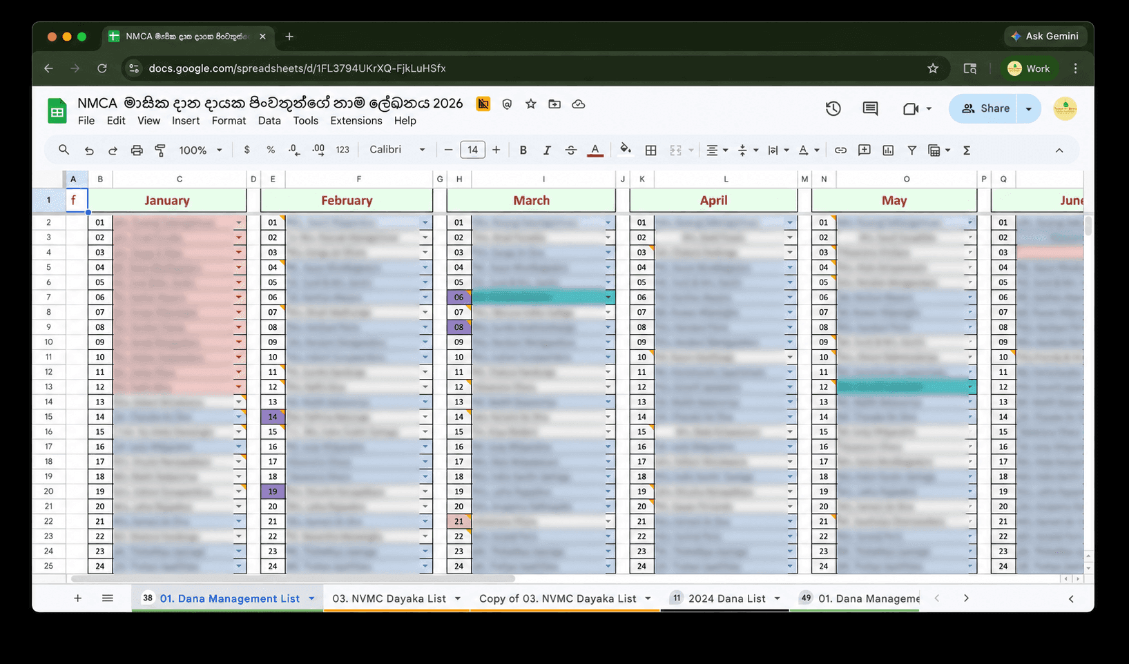 Protected Google Sheet yearly calendar for temple food offerings